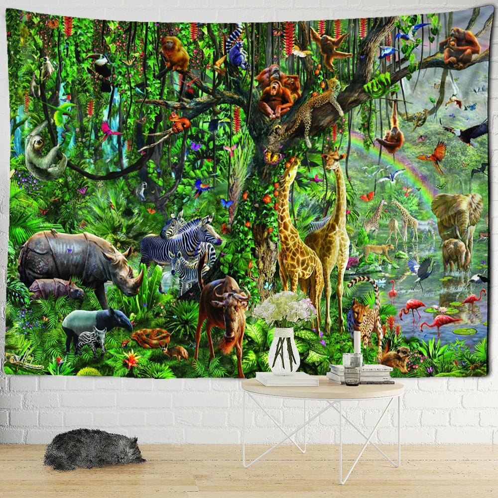 DecorBites™ Dinosaur Age Tapestry Wall Hanging Abstract Art Animal Psychedelic Mystery Tapiz