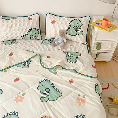 DecorBites™ Cool Feeling Silky Summer Comforter & Latex Fitted Sheet Set