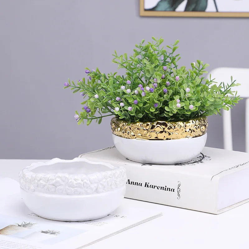 DecorBites™ Golden Edge Succulent Flower Pot Vase - Indoor Ceramic Planter Pot