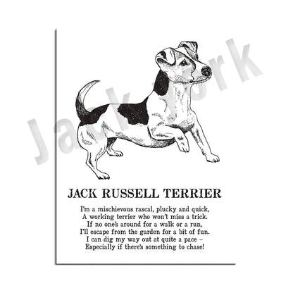 DecorBites™ Cozy Canine Collection: Dog Poetry Poster featuring Lhasa, Sheepdog, Terrier, Bulldog, Tibetan, Yorkie