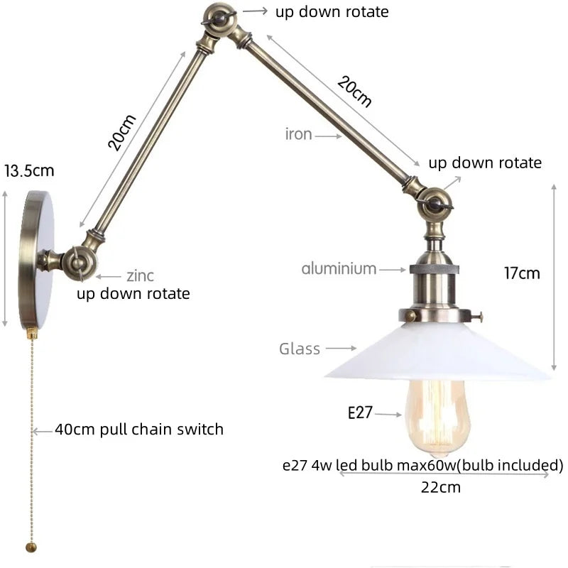 DecorBites™ LED Glass Swing Arm Wall Lamps for Bedroom, Bathroom, and Stairway