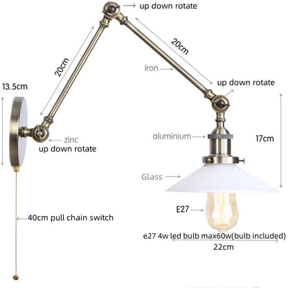 DecorBites™ LED Glass Swing Arm Wall Lamps for Bedroom, Bathroom, and Stairway
