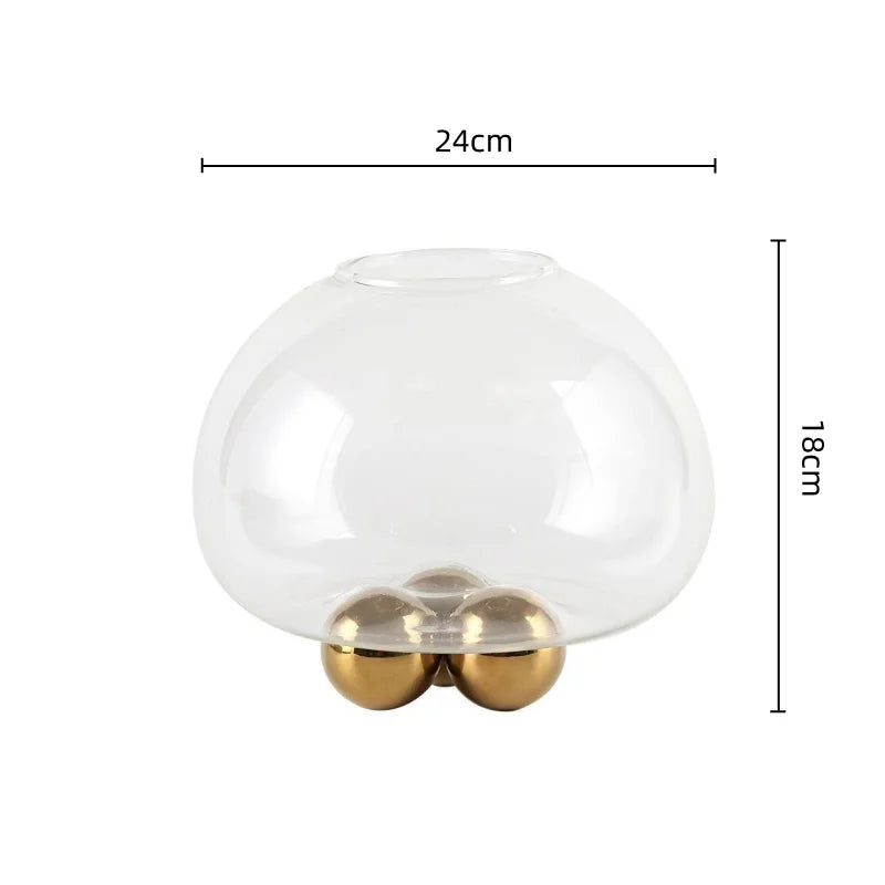 DecorBites™ Geometric Golden Ball Glass Vase for Floral Arrangements and Home Decor