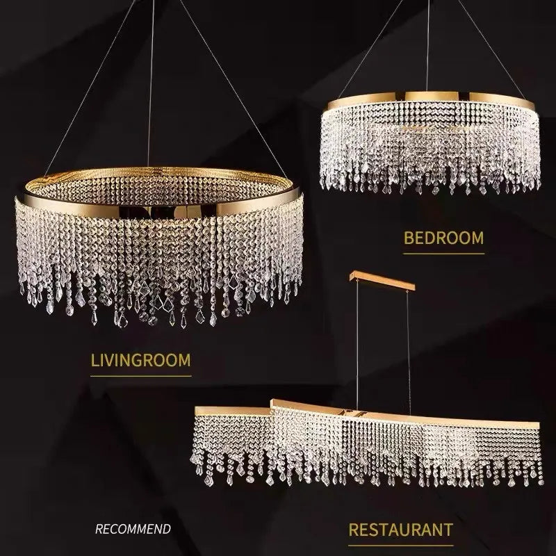 DecorBites™ Crystal Chandelier Pendant Light for Living Dining Room Luxury Lamps
