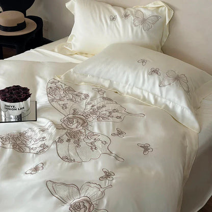 DecorBites™ Butterfly Flowers Embroidery 800TC Eucalyptus Fiber Bedding Set