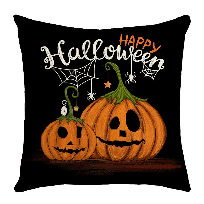 DecorBites™ Halloween Pumpkin Linen Cushion Cover Set for Home Sofa Bedroom Decor