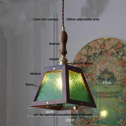 DecorBites™ LED Pendant Lamp: Japan Style, Copper Socket, Walnut Wood, Adjustable Hanging Light