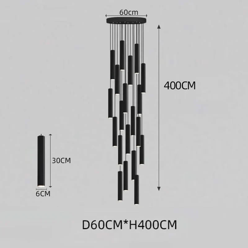 DecorBites™ Black LED Crystal Staircase Chandelier: Modern Nordic Design, Creative Island Hanging Lamp