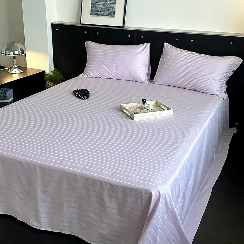 DecorBites™ Luxe Cotton Satin Stripe Bed Sheet Set with 2 Pillowcase