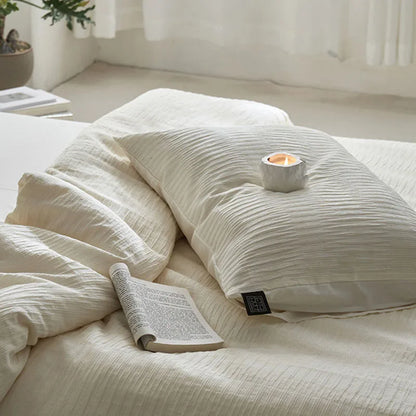 DecorBites™ 100% Cotton Foam Yarn Bedding Set with Solid Color Jacquard Design