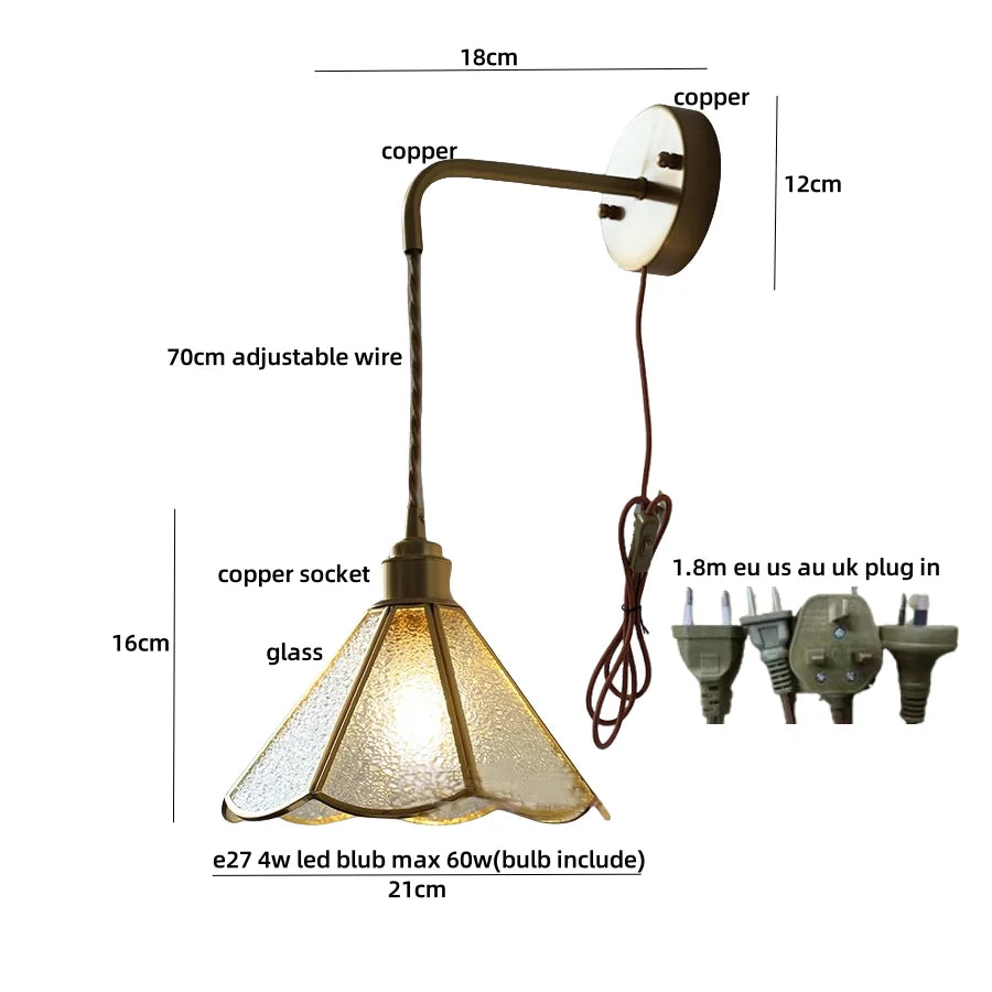 DecorBites™ Blue Glass LED Wall Sconce Pull Chain Switch Staircase Tiffany Style Mirror Light