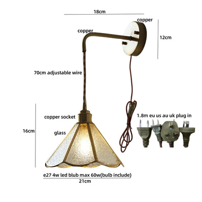 DecorBites™ Blue Glass LED Wall Sconce Pull Chain Switch Staircase Tiffany Style Mirror Light