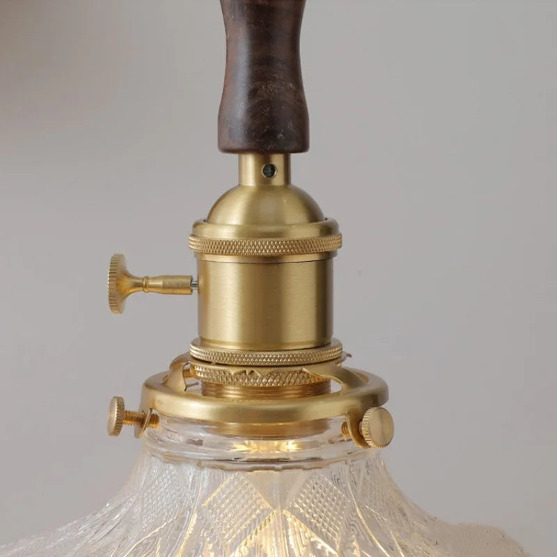 DecorBites™ Glass LED Pendant Lamp Walnut Wood Copper Switch Nordic Hanging Light