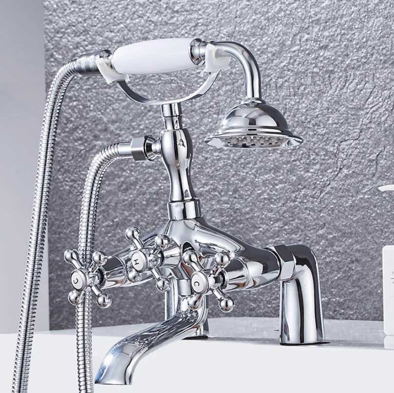 DecorBites™ Antique Chrome Bathtub Shower Mixer Faucet Tap Set for Bathroom