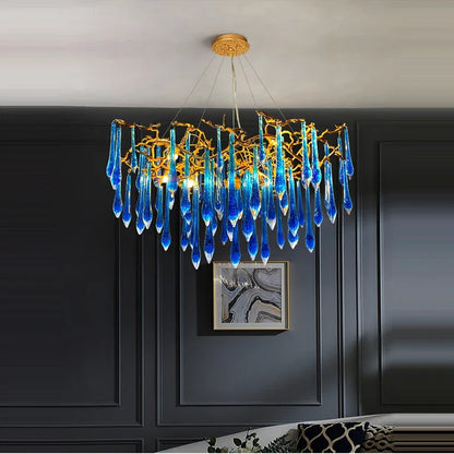 DecorBites™ Blue Crystal Chandelier: Luxe Living Room LED Lighting