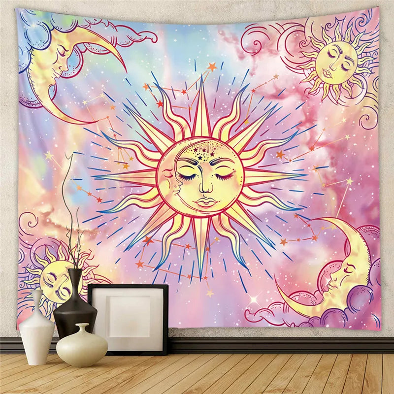 DecorBites™ Astrology Chart Tarot Tapestry Wheel Sun Moon Tree Mushroom Wall Hanging