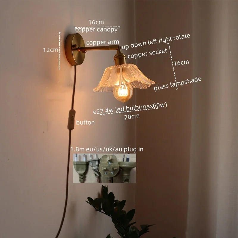 DecorBites™ Japanese Style LED Glass Copper Wall Lamp Sconce for Restaurant, Bar, Bedroom, Bathroom