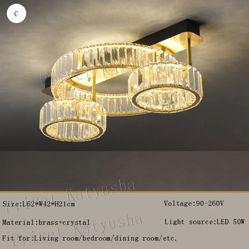 ™ Gold Crystal Copper Ceiling Lamps LED Modern Home Room Decor Lighting