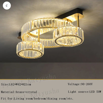 ™ Gold Crystal Copper Ceiling Lamps LED Modern Home Room Decor Lighting