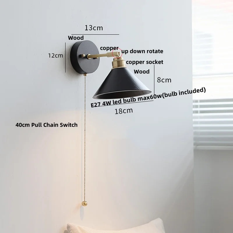 DecorBites™ LED Wall Light Fixture Modern Black Wood Copper Sconce