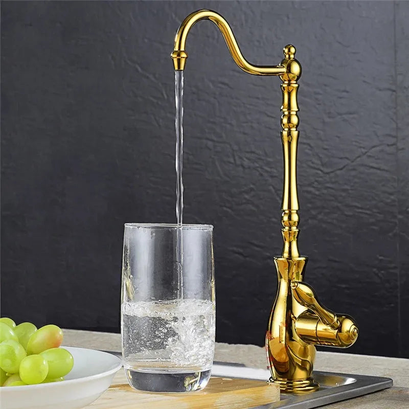 ™ Gold Kitchen Sink Faucet Cold Water Tap 360° Rotating Drinking Faucet Solid Brass