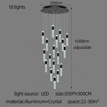DecorBites™ Cylindrical Crystal Chandelier: Modern Villa Living Room Lamp for Stylish Interiors.