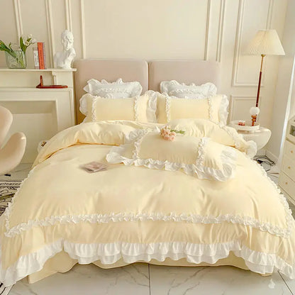 ™ Korean Princess Lolita Bed 4-Piece Set in Solid Washed Cotton