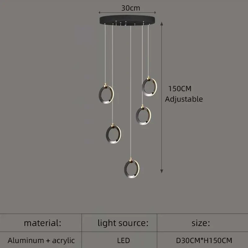 DecorBites™ Aluminum LED Chandelier Crystal Round Hanging Lamps Luxury Staircase Lighting Fixtures