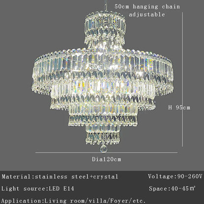 ™ Large Crystal Chandelier Chrome Hanging Lamp for Dining Room Decor