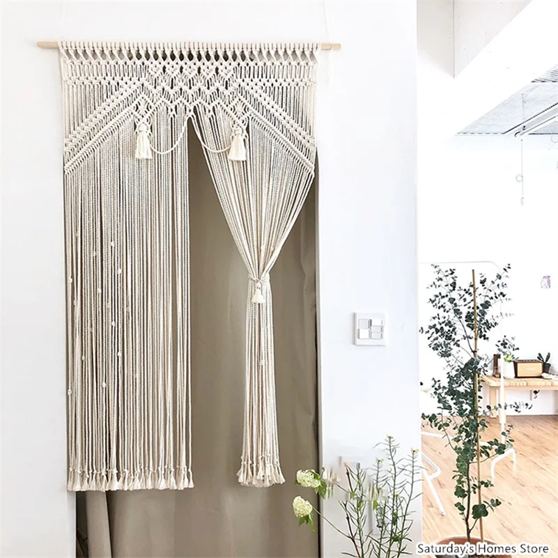 DecorBites™ Boho Macrame Tassel Curtain Tapestry for Wedding Décor & Window Treatment