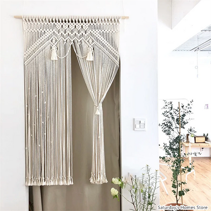 DecorBites™ Boho Macrame Tassel Curtain Tapestry for Wedding Décor & Window Treatment