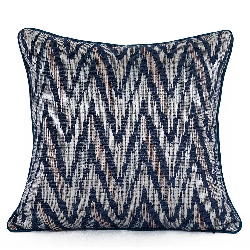 DecorBites™ Blue Geometry Jacquard Pillow Cover 45x45cm Sofa Decoration