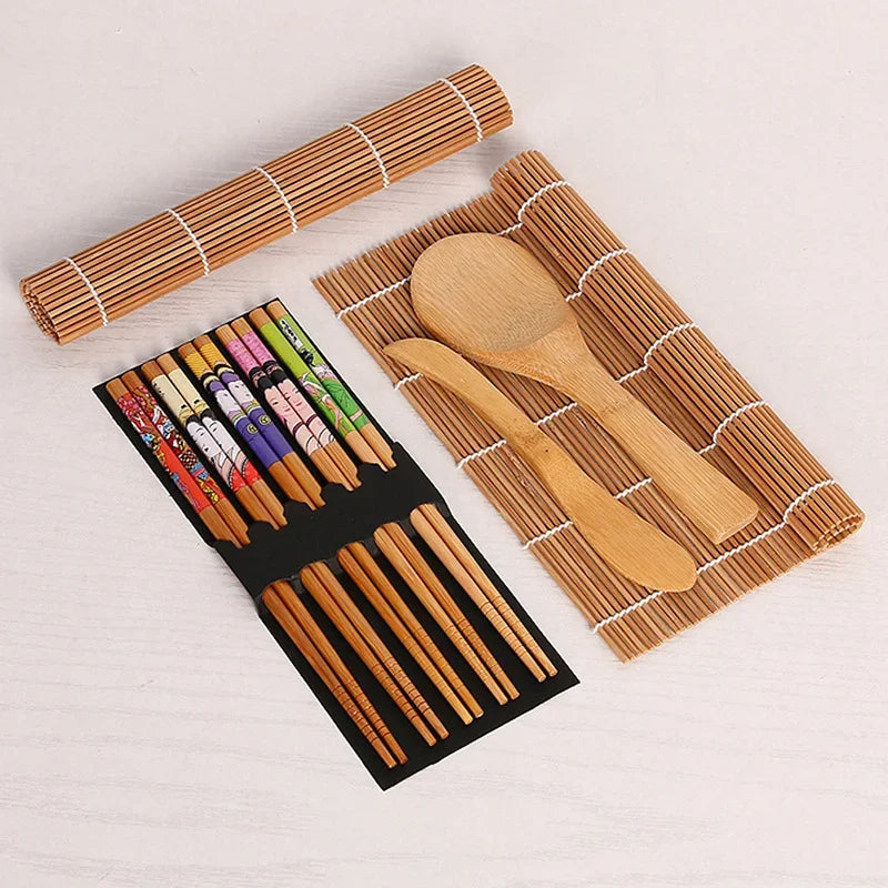 DecorBites™ Bamboo Sushi Maker Set: Roll Making Kits with Sushi Blade & Curtain
