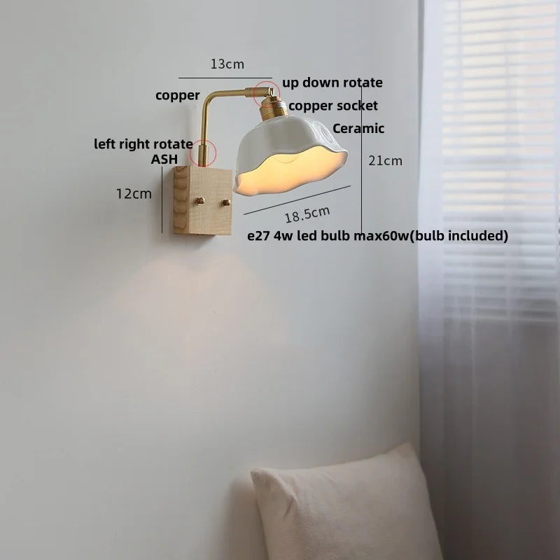 DecorBites™ Ash Wood LED Wall Light Fixture with Pull Chain Switch, Modern Nordic Design