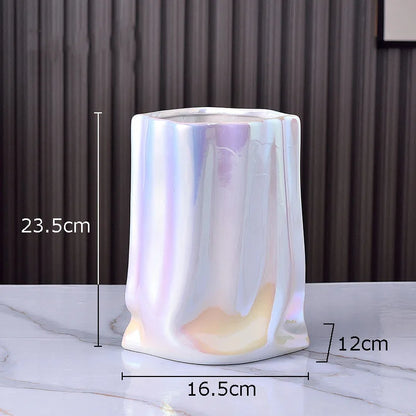 DecorBites™ Gold Plated Pleated Texture Ceramic Vase for Desk Decor and Flower Arrangements