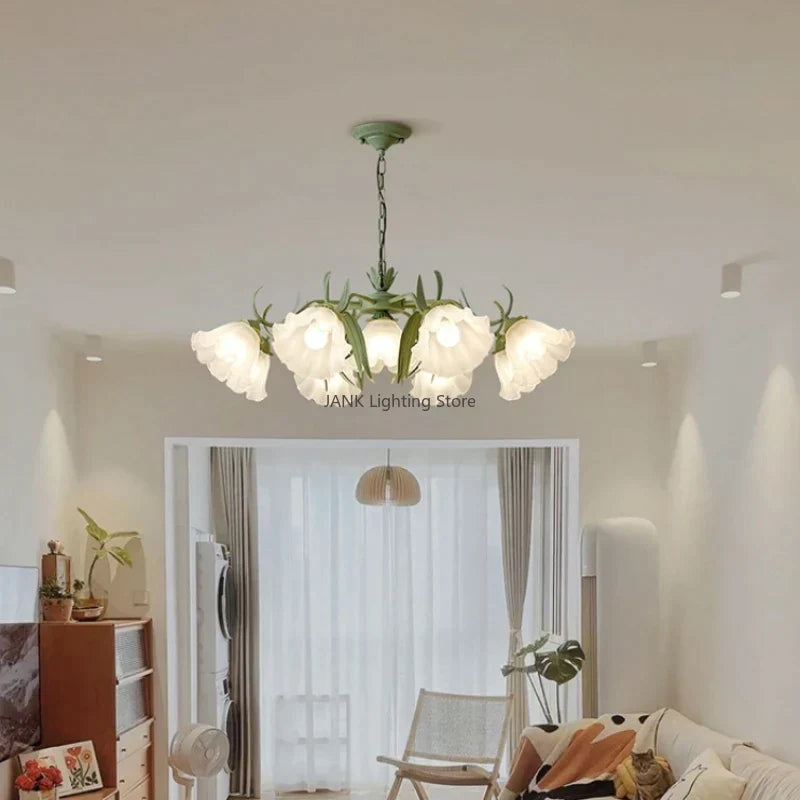 ™ Green Flower Ceiling Chandelier: Elegant Iron Art Pendant Lamp for Living Room, Bedroom, Villa