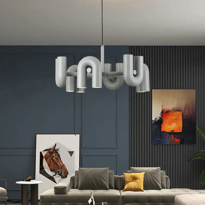 DecorBites™ Art Deco Metal Chandelier in Black, Orange, and Gray - Adjustable Cord - Dining Room, Foyer, Bedroom Lighting