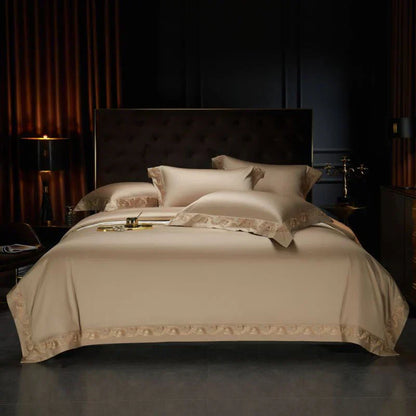 DecorBites™ Luxe Gold Embroidery 1400TC Egyptian Cotton Queen King Bedding Set