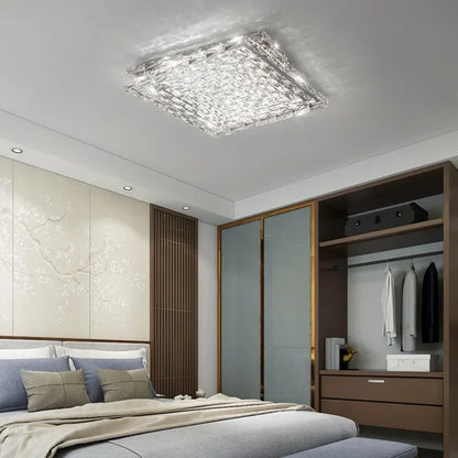 DecorBites™ Crystal LED Ceiling Light | Color Changeable Square Silver | Rectangular Chrome Stainless Steel