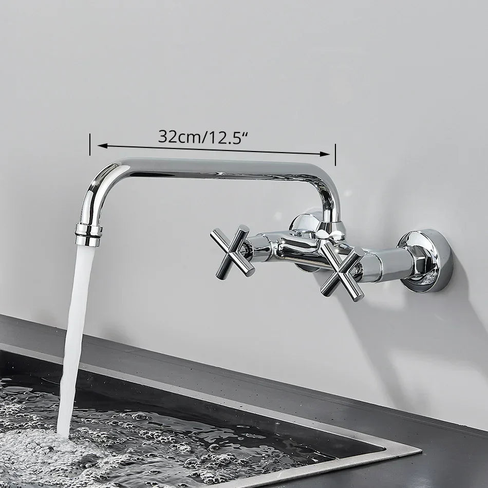 DecorBites™ Black Kitchen Faucet Mixer Tap Swivel Spout Wall Mounted Hot Cold Water