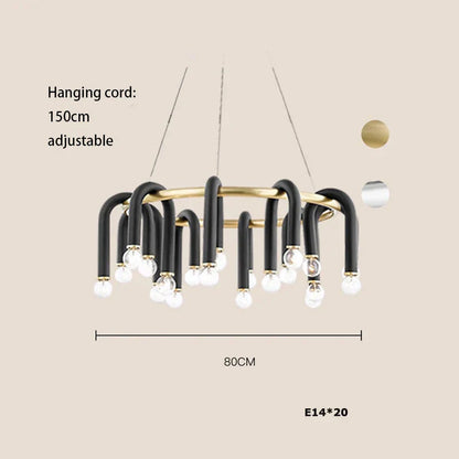 DecorBites™ Black Aluminum U-Shaped Tube Dimmable LED Chandelier for High Ceilings
