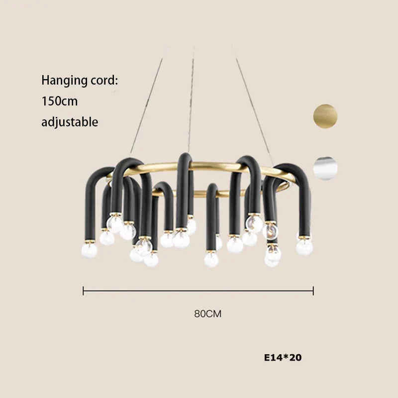 DecorBites™ Black Aluminum Tube Dimmable LED Chandelier with U-Shaped Design