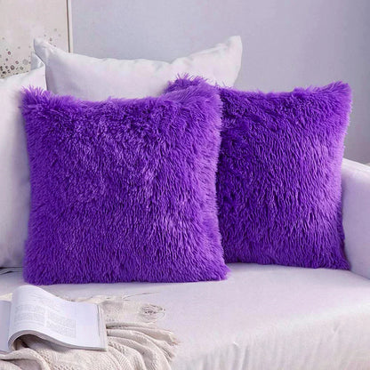 DecorBites™ Cozy Plush Fur Cushion Cover 43x43cm White Grey Sofa Decor Pillowcase