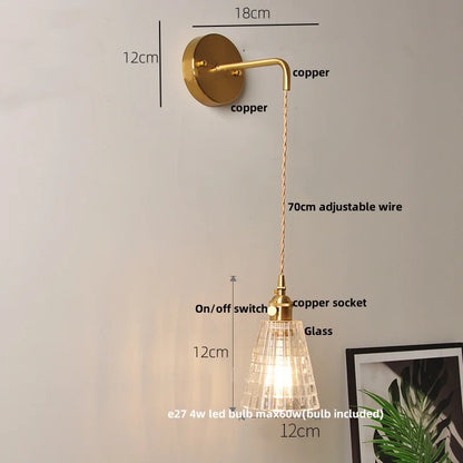 DecorBites™ Clear Glass LED Wall Light with Pull Chain Switch for Modern Decor