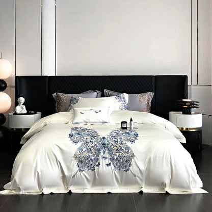 DecorBites™ Butterfly Flowers Embroidery Luxury Bedding Set 4Pcs