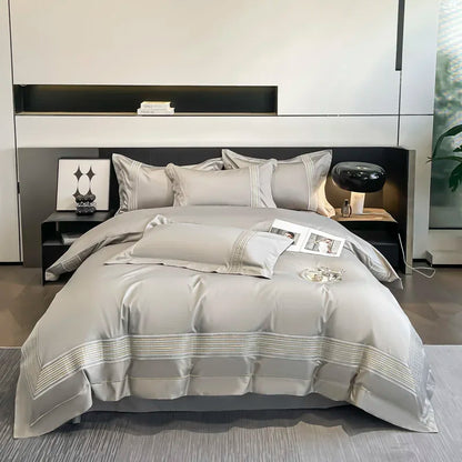 DecorBites™ 100s Egyptian Cotton Embroidery King Queen Bedding Set with Duvet Cover