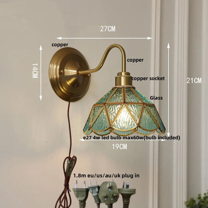 DecorBites™ Blue Glass Copper LED Wall Light Fixture Stair Bar Restaurant Bedroom E27