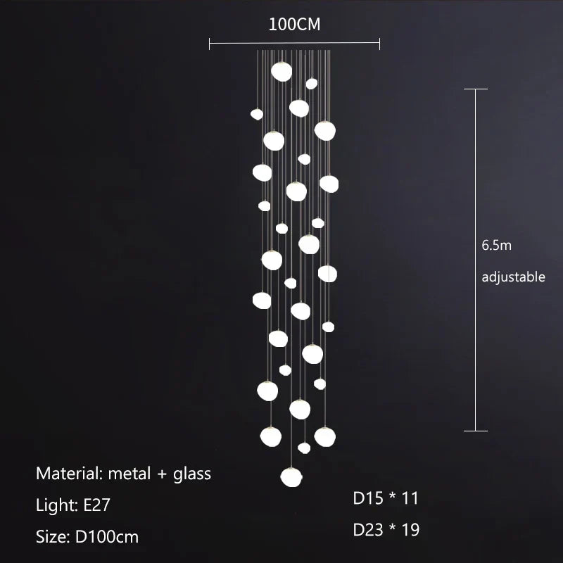 DecorBites™ Cobblestone Glass LED Pendant Lights for Villa Hotel Loft Stair Lamp