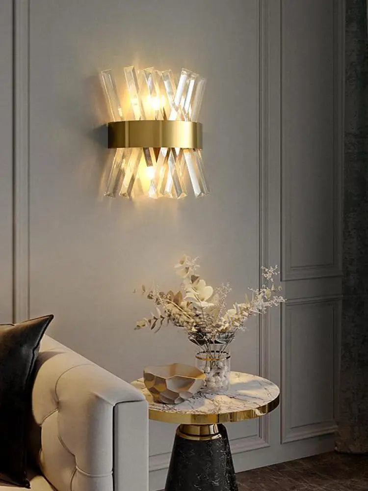 DecorBites™ Art Deco Stainless Steel Crystal LED Wall Sconce Black Gold Bedroom Corridor