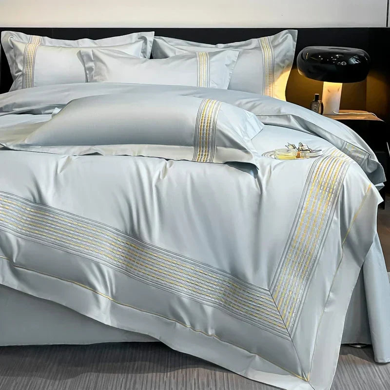 DecorBites™ 100s Egyptian Cotton Embroidery King Queen Bedding Set with Duvet Cover